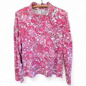 Coldwater Creek Womens Medium Pink Paisley Long Sleeve 3/4 Zip Top